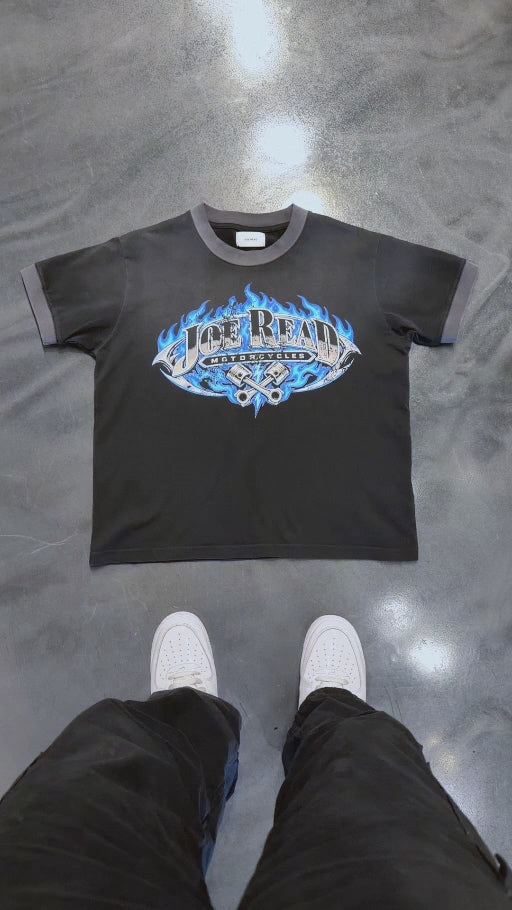 Blue Flame Motorcycles Ringer Tee — product detail video (no audio)